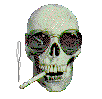 A skeleton smoking the hell out of a cigarette